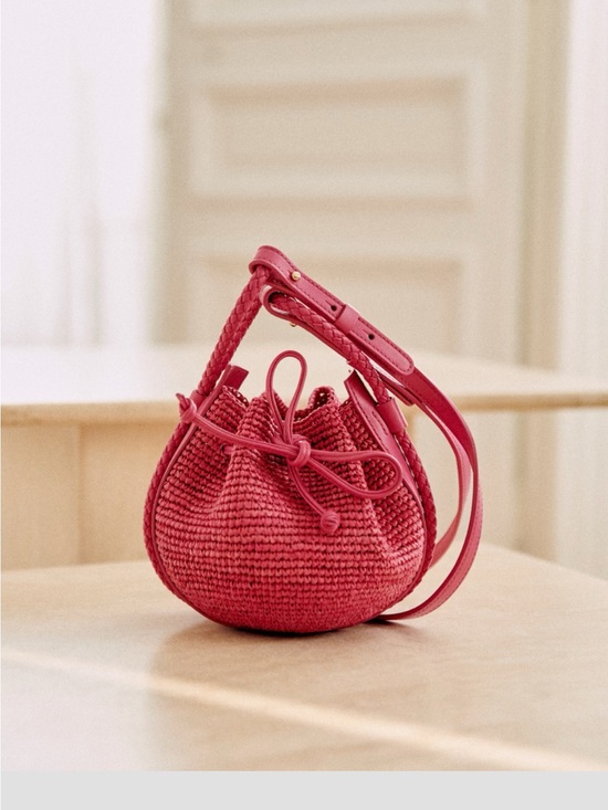 Sezane Handbags - Sezane Mini Zelie Fuchsia Raffia Crossbody Bucket Bag
